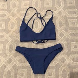 blue strappy-back bikini